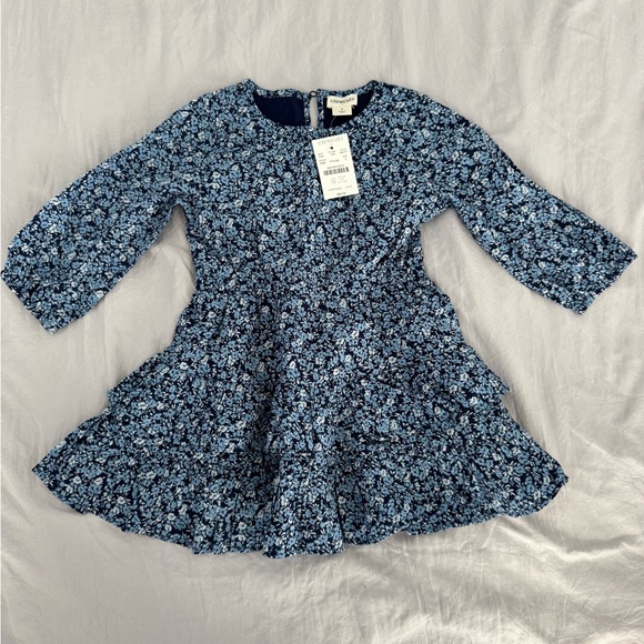 Crewcuts Blue and White Fit and Flare Dress with 3/4 Sleeves Crewcuts Blue and White Fit and Flare Dress with 3/4 Sleeves